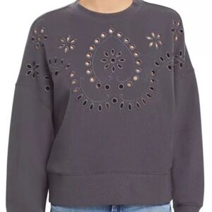 Rails Alice embroidered eyelet terry pullover in vintage charcoal, size large